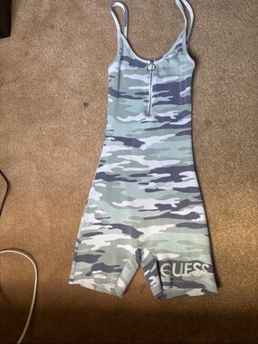 GUESS Green Camo Zip-Front Romper